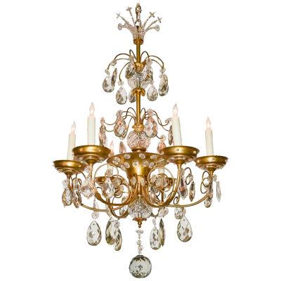 French Brass and Crystal Chandelier, in the style of Maison Jansen