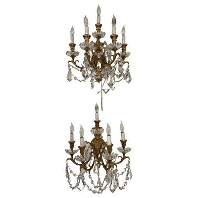 Pair of 19th Century French and Bronze Baccarat Crystal Sconces