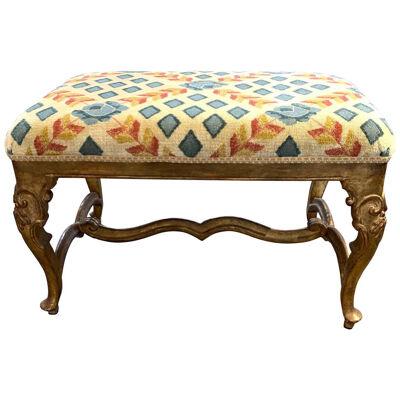 19th Century Italian Carved and Giltwood Upholstered Bench