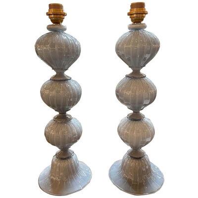 Pair of Grey Murano Glass Ball Form Lamps