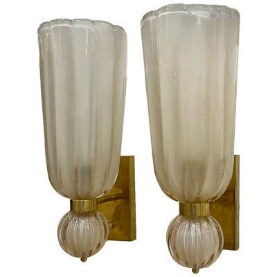 Pair of "Smoke" Murano glass sconces on a Brass Base