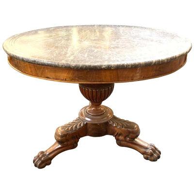 19th Century French Charles X Carved Mahogany Center Table