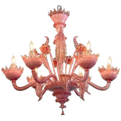 Vintage Pink Venetian Glass Chandelier