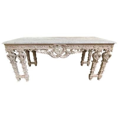 19th Century English Neo Classical Carved and Whitewashed Mahogany Console