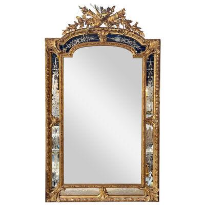 19th Century French Louis XVI Style Carved and Giltwood Etched Mirror