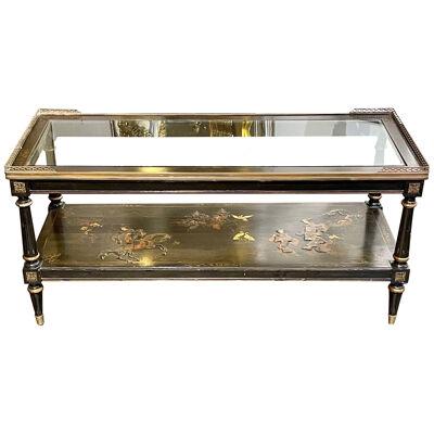 French Black Lacquered Chinoiserie Coffee table