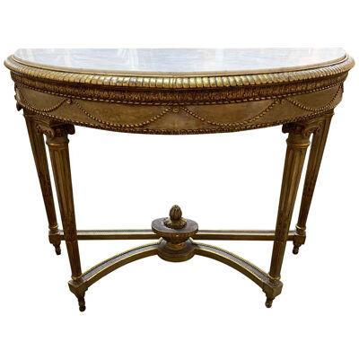 19th Century French Louis XVI Carved Parcel Gilt Console Table