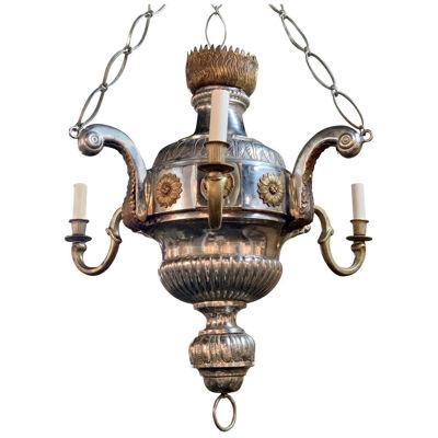 19th Century Continental Style Silver and Bronze 3-Arm Chandelier