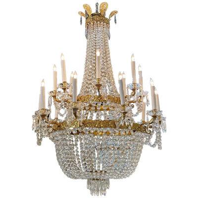 French Empire Style Gilt Bronze and Crystal Chandelier with 18 Lights