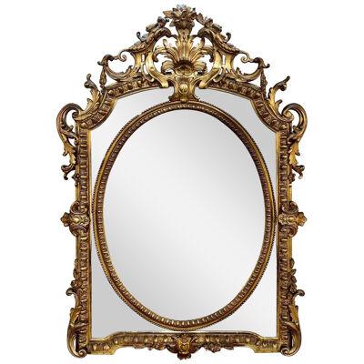 19th Century French Louis XV Style Carved and Giltwood Mirror