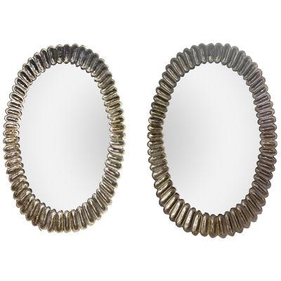 Modern Murano Glass Oval Mirrors with Brass Trim