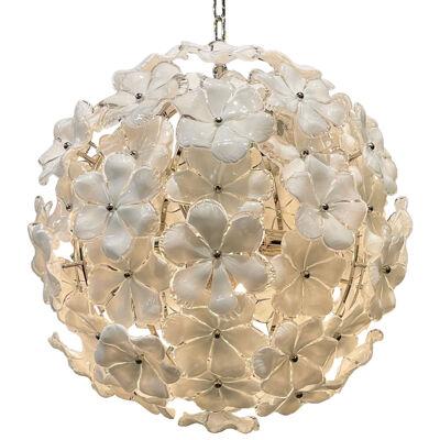 Fabulous White Flower Murano Glass Globe Chandelier