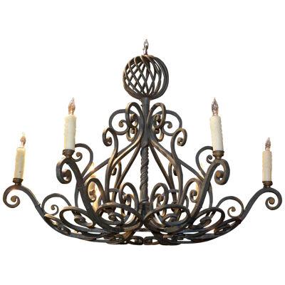 French Patinated Iron Chandelier