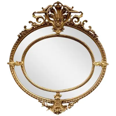 French Louis XVI Carved Oval Mirror