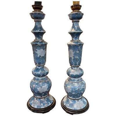 Pair of Antique Painted Porcelain Lamps