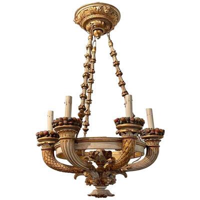 19th Century Italian Carved and Painted 6-Light Chandelier