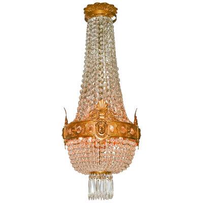 19th Century French Bronze and Crystal Basket Chandelier