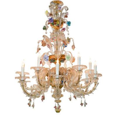 Antique Venetian Multi-Color Blown Glass Chandelier