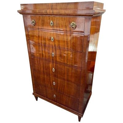 19th Century Biedermeier Tall Chest of Drawers with Bronze Mounts