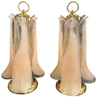 Pair of Vintage Murano Glass and Brass Lamps