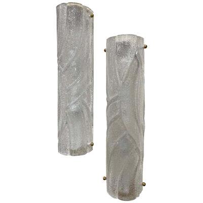 Pair of Murano Glass Barrel Sconces with Frosted Glass