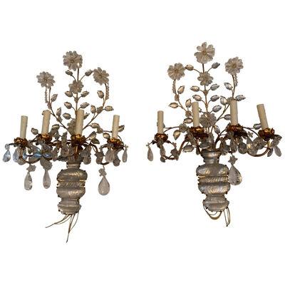 Pair of Italian Rock Crystal and Gilt Metal Sconces