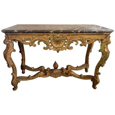 French Regence Carved and Giltwood Console with Marble Top