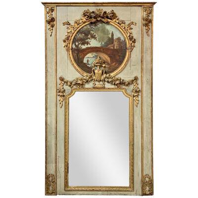 19th Century French Carved Painted Trumeau Mirror