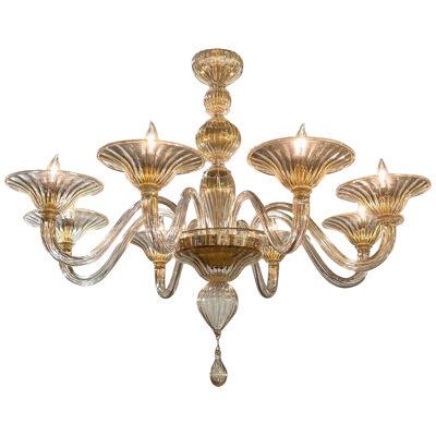 Modern Gold Glass Murano Chandelier with 8 Arms