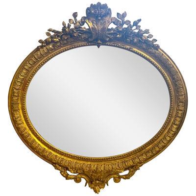 19th Century French XVI Oval Giltwood Mirror