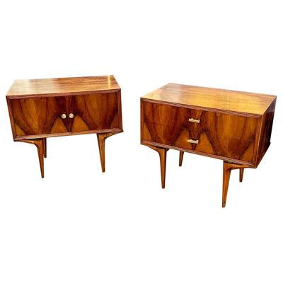 Antique Art Deco Style Burl Walnut Side Tables