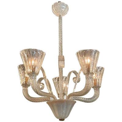 Vintage Murano Glass Chandelier with 5 Lights