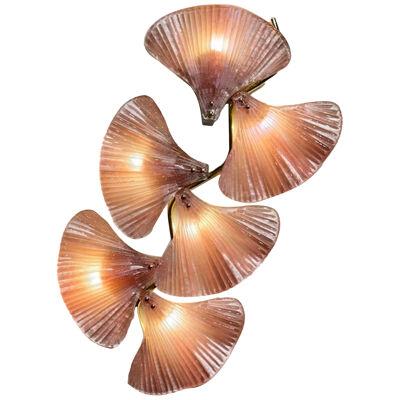 Pair of Pink Murano Glass and Brass Fan Sconces