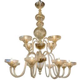 Large Scale Two-Tiered Gold Murano Glass Chandelier
