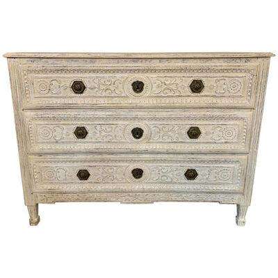 18th Century French Louis XVI Style Carved and White Washed Commode