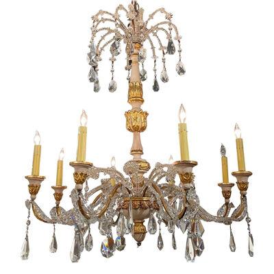 19th Century Italian Carved and Parcel Giltwood and Beaded Crystal Chandelier