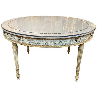 19th Century Italian Carved and Painted Center Table with Inlaid Marble Top