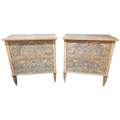 Pair of 19th Century Neoclassical Painted 2-Drawer Bed Side Tables
