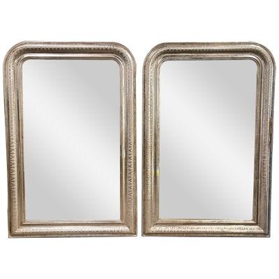 Pair of Silver Leaf Louis Philippe Mirrors with X Pattern