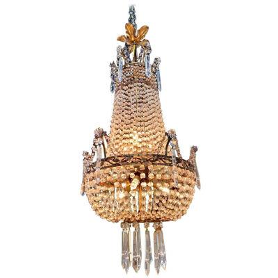 19th Century French Beaded Crystal and Amethyst Chandelier