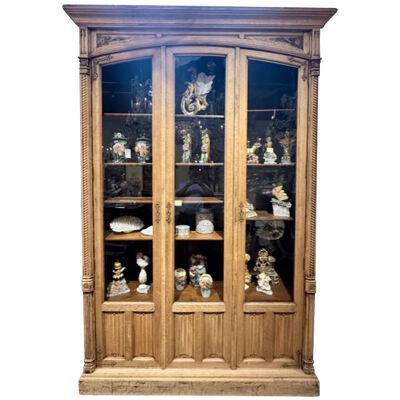 Large 19th Century French Bleached Oak Display Cabinet