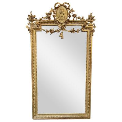 19th Century French Louis XVI Style Carved Giltwood Mirror