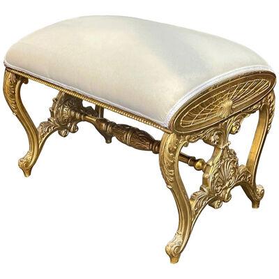 19th Century French Carved and Giltwood Upholstered Bench