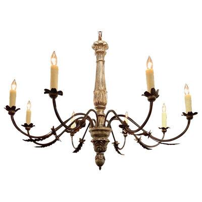 Italian Carved and Silver Leaf Wood Chandelier