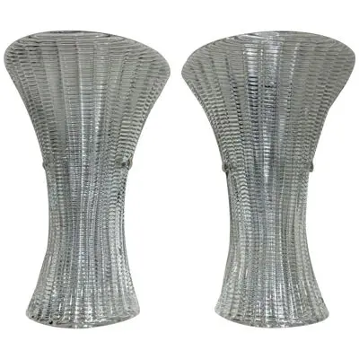 Pair of Modern Clear Glass Textured Murano Glass Sconces