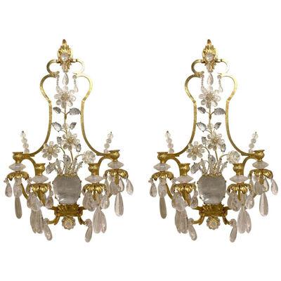 Pair of Italian Gilt Metal and Crystal Wall Sconces