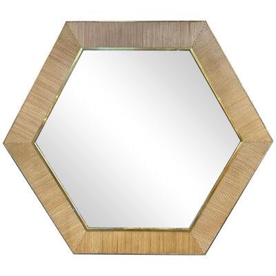 Italian Bamboo and Brass Hexagon Mirrors