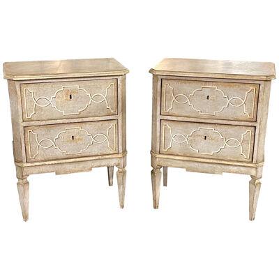 Pair of Italian Neoclassical Style Hand Painted Bed Side Tables