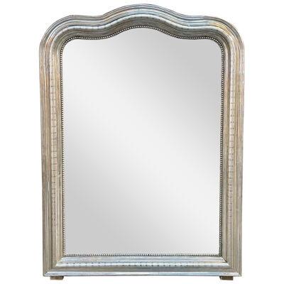 19th Century French Louis Philippe Silver Leaf Arch Top Mirror