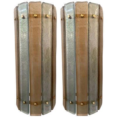 Modern Murano Champagne and Silver Glass Sconces with Brass